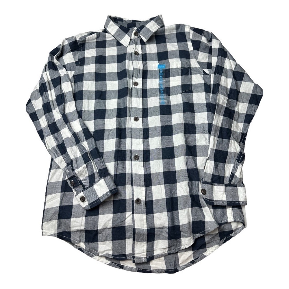 Children’s Place Button Down Shirt Navy Blue Check Size XL